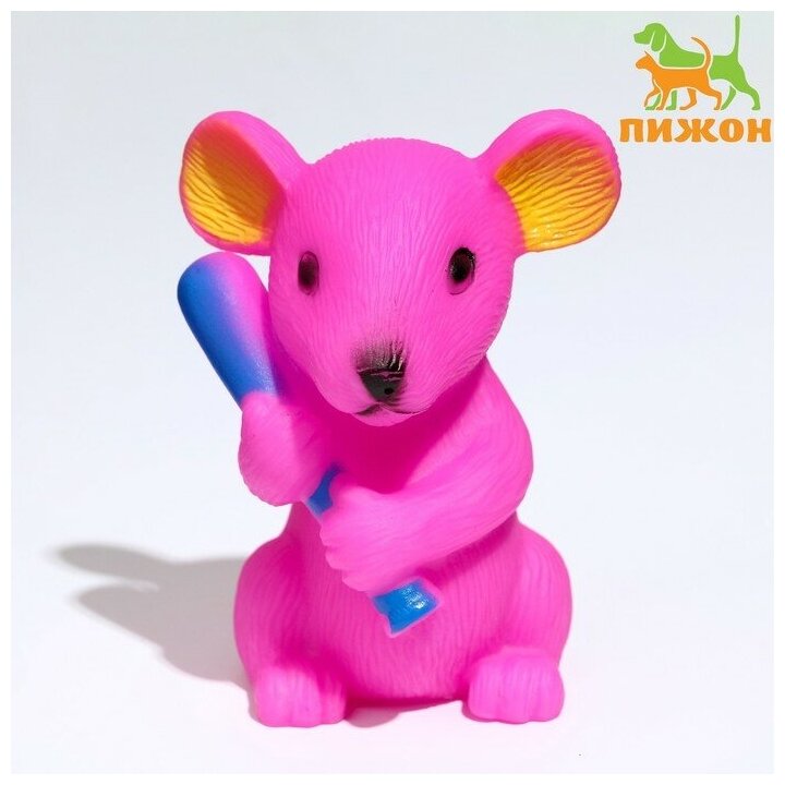 Игрушка пищащая "Мышь" для собак, 9 см, розовая - фотография № 1