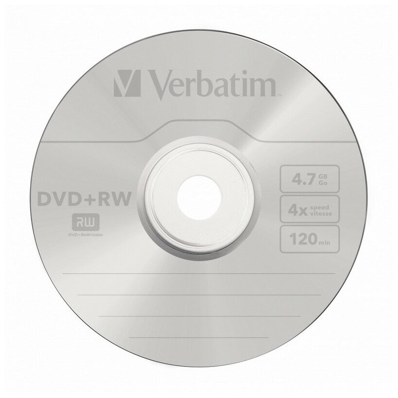 Носители информации DVD+RW, 4x, Verbatim Serl Matt Silver, Jewel/5, 43229, 1 шт.