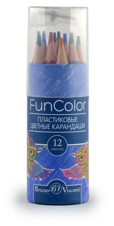 Карандаши цветные укороченные "FUNCOLOR" (пластиковые) В картонной тубе, 12 ЦВ. 4 вида