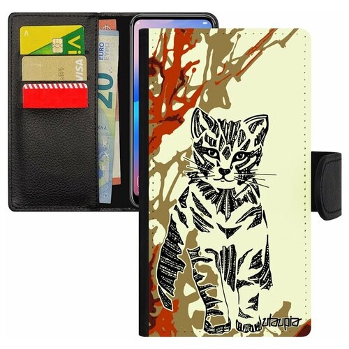 фото Чехол книжка для смарфона apple iphone 7, "кот" пушистый тигристый utaupia