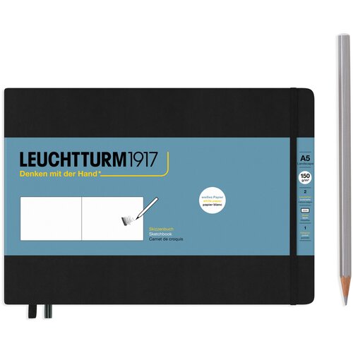 Скетчбук Leuchtturm Medium A5 ландшафт 56л 150г/м2 твердая обложка Черный