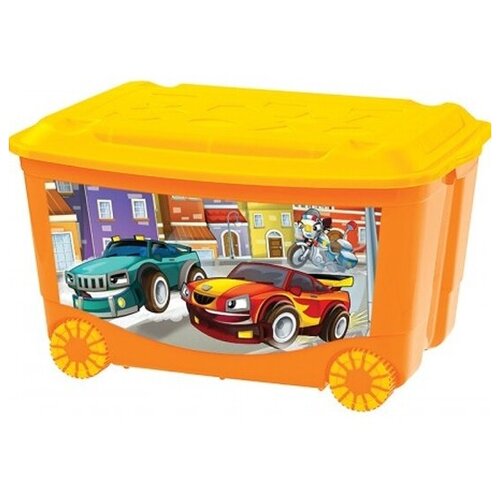 Ящик Пластишка пластишка для игрушек на колесах 580х390х335 мм с аппликацией, оранжевый