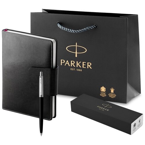 Набор PARKER ручка шариковая Jotter Original и ежедневник недатированный, искусственная кожа, А5, 320 листов, черный, цвет бумаги тонированный