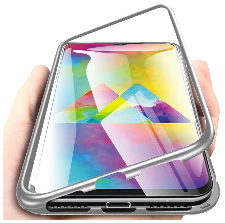 Чехол-бампер MyPads для Samsung Galaxy A50 SM-A505F (2019) магнитный из закаленного стекла и металла с двухсторонней прозрачной крышкой металличе.