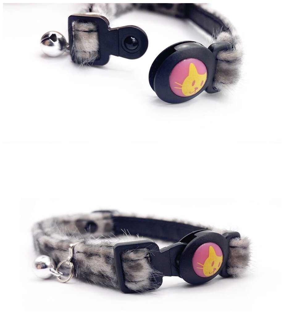Бархатный ошейник Japan Premium Pet "Леопард" для кошек, серый. - фотография № 3