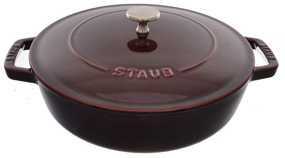 Сотейник со стеклянной крышкой Staub 28 см вишневый - фото №1