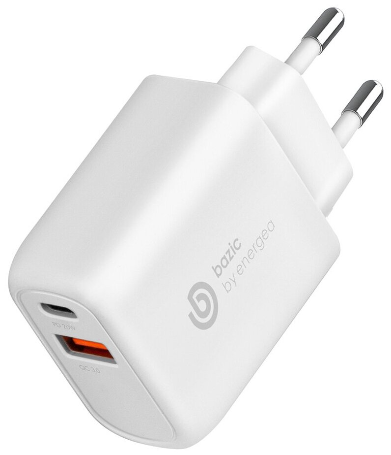 Сетевое зарядное устройство EnergEA Bazic GoPort PD20+, USB-C PD20W + USB-A QC3.0 18W, PPS 20W, цвет Белый (CHR-GP-PD20W-EU)