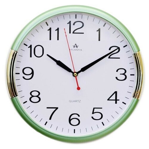 Настенные кварцевые часы с бесшумным механизмом / Часы в форме круга Atlantis TLD-6199 для офиса, дома или дачи / зеленый, d-32 см