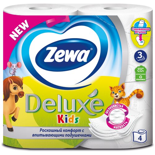 Купить Туалетная бумага Zewa Kids Детская, 3 слоя, 4 рулона, смешанная целлюлоза, Туалетная бумага и полотенца