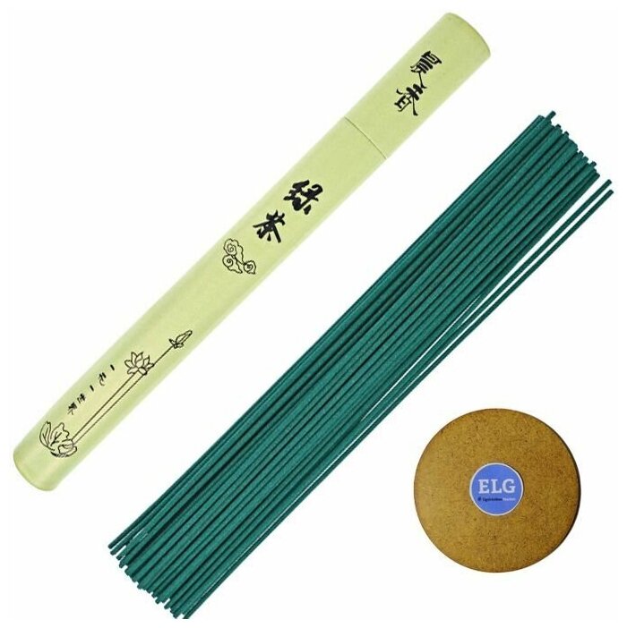фото Благовония (ароматические палочки) Зеленый чай 30шт L 21см + подставка ELG
