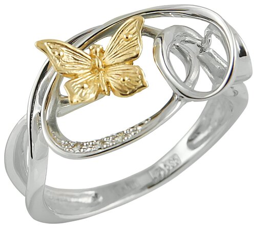 Перстень Альдзена Натали К-24051, белое, желтое, комбинированное золото, 585 проба, родирование, бриллиант, размер 17.5, желтый, белый
