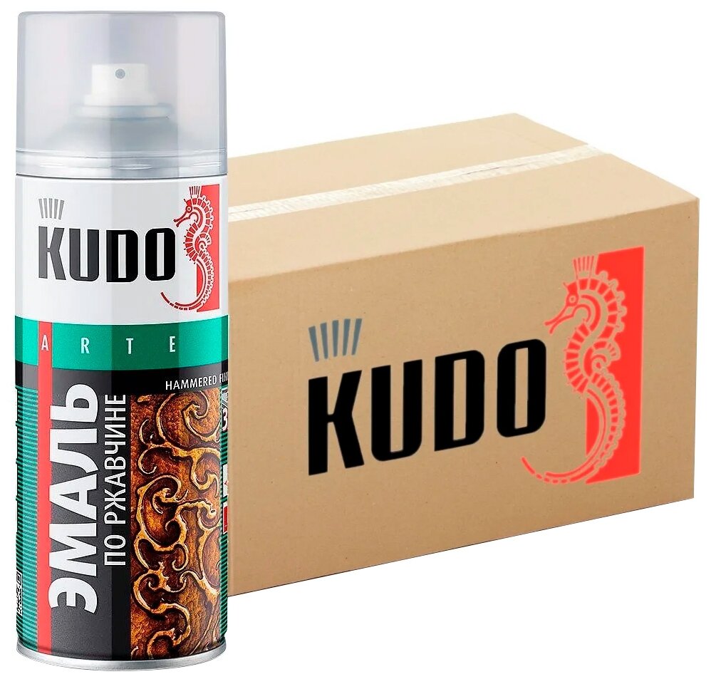 Краска молотковая по ржавчине KUDO, черная медь, аэрозоль, 520 мл, упаковка 6 шт.