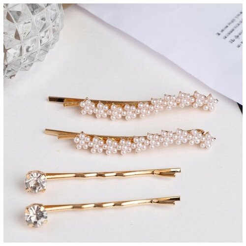 фото Queen fair невидимка для волос "морская пена" 5 см, 6 см (набор 4 шт) волна, стразы, золото