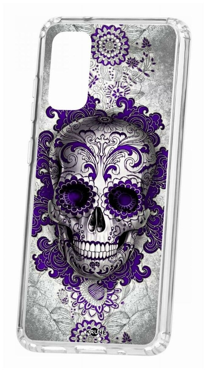 Чехол для Samsung Galaxy S20 Kruche Print Sugar skull, пластиковая накладка, силиконовый бампер с защитой камеры, защитный прозрачный кейс с рисунком