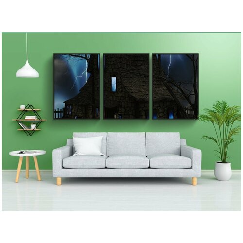 фото Набор модулных постеров для интерьера "жуткий, дом, молния" 60x90 см. в тубусе, без рамки lotsprints