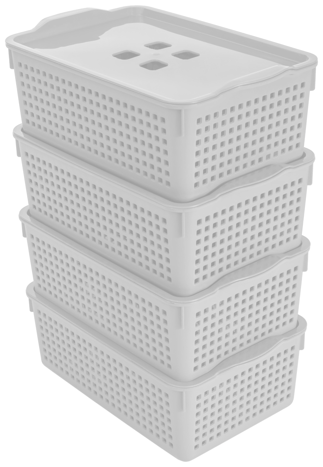 Корзина для хранения Лофт 3,8л с крышкой 4 шт / контейнер / хозяйственная коробка, цвет белый