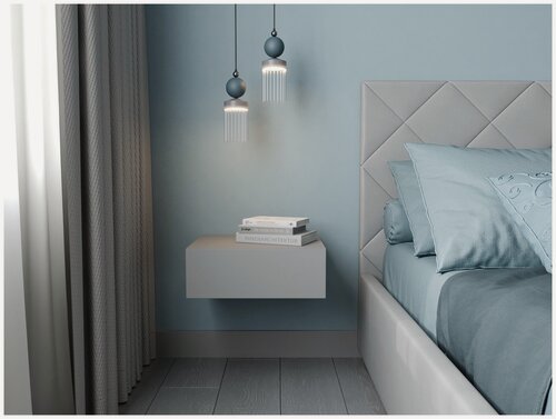 Изображение товара Тумба прикроватная подвесная светло-серая, ящик с доводчиком, 42х35х15 см