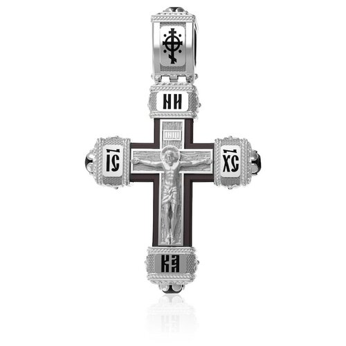 Крестик, белое золото, 585 проба, родирование, дерево, размер 4 см.