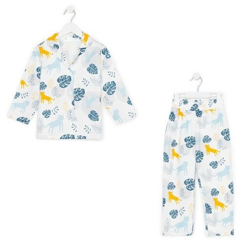 Пижама Kaftan, размер 110-116, белый, синий пижама детская рубашка брюки kaftan динозавры р 110 116 белый