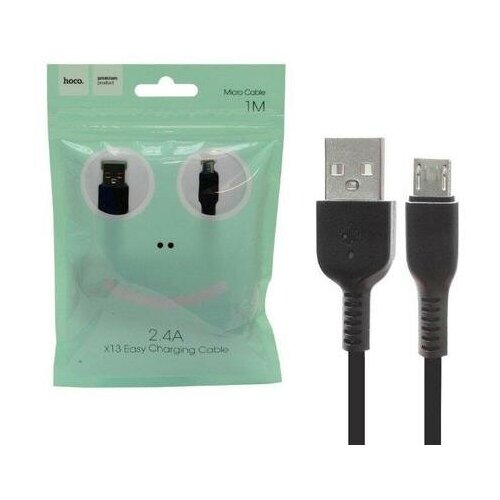 Кабель USB Micro USB X13 1M 2.4A HOCO черный кабель usb type c x13 1m hoco белый