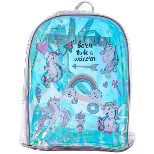 фото Радужный рюкзак для девочки с радугой и единорогом, прозрачный baby&kids