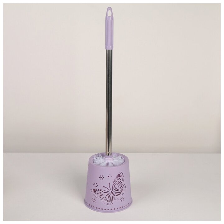 фото Ёршик для унитаза с подставкой «Бабочки», 12,5×12,5×50 см, цвет микс