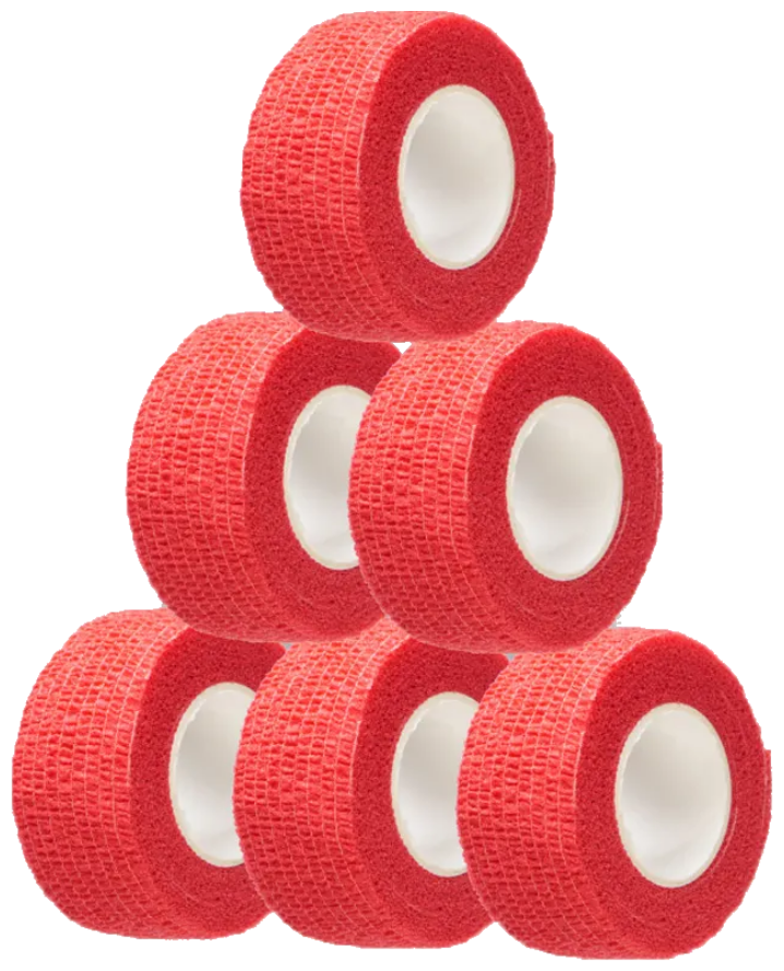 фото Бинт ветеринарный самофиксирующийся эластичный для животных, для собак, для кошек, когезивный - 25 мм х 4,5 м, красный, 6 шт