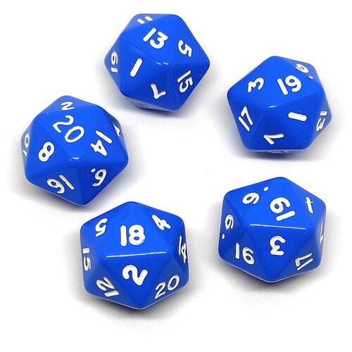 Двадцатигранный кубик (D20), 5 шт, синий (для DnD (ДнД), Pathfinder, настольных, трансформационных игр, обучению детей счету) кости игральные дайсы кубики для днд dungeons and dragons dnd 7 шт