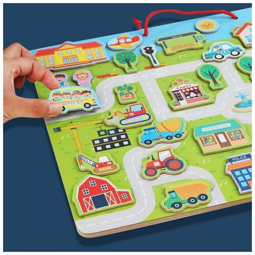 Магнитная игра-головоломка для детей Мой город, деревянная игрушка для малышей, магнитная головоломка для малышей, магнитная доска, 43 элемента