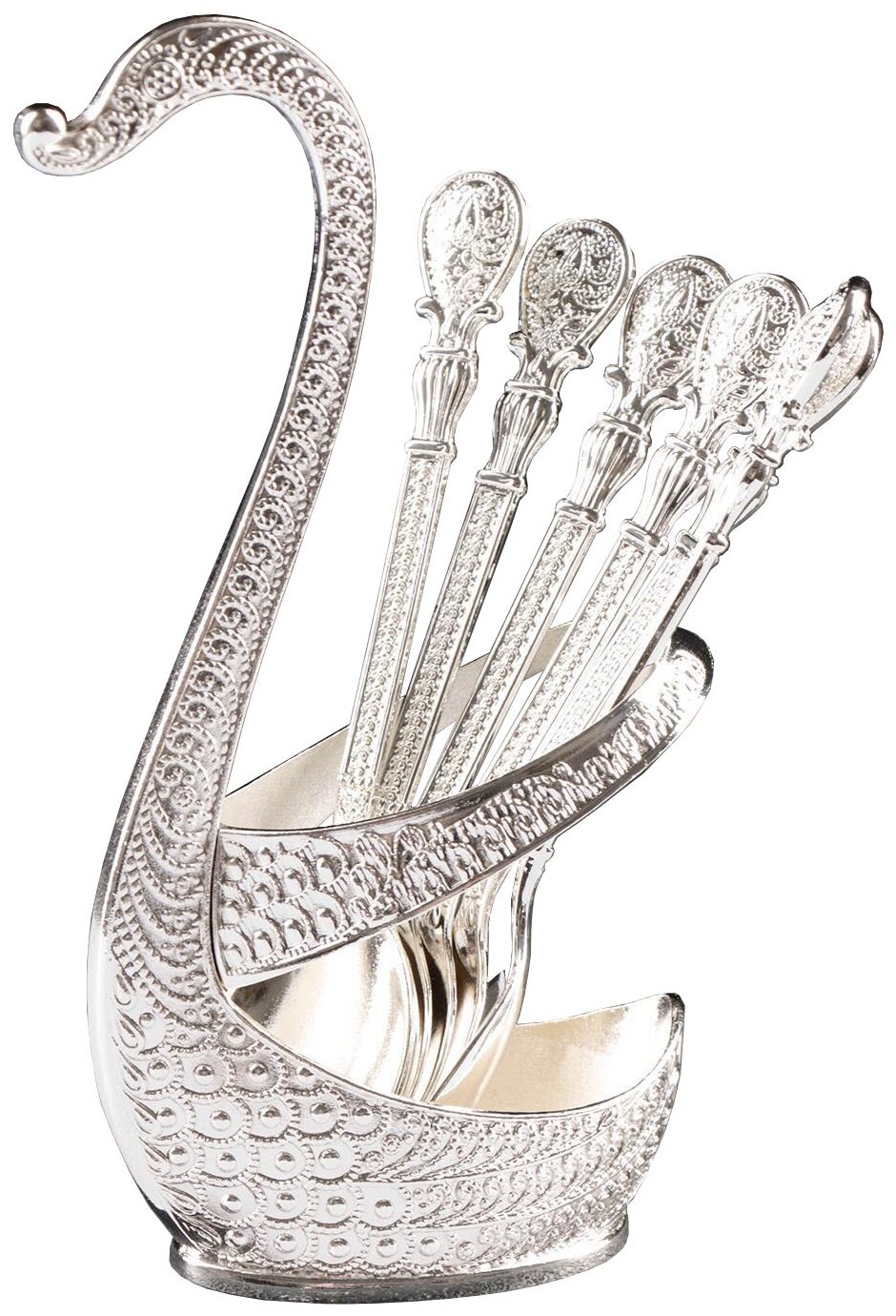 фото Magistro Набор чайных ложек на подставке Серебряный лебедь / Черненый лебедь, 6 шт.