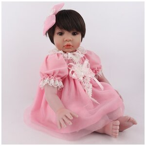 Фото Reborn Kaydora Виниловая кукла Реборн (Reborn Dolls) - Девочка в розовом платье с бантом, брюнетка
