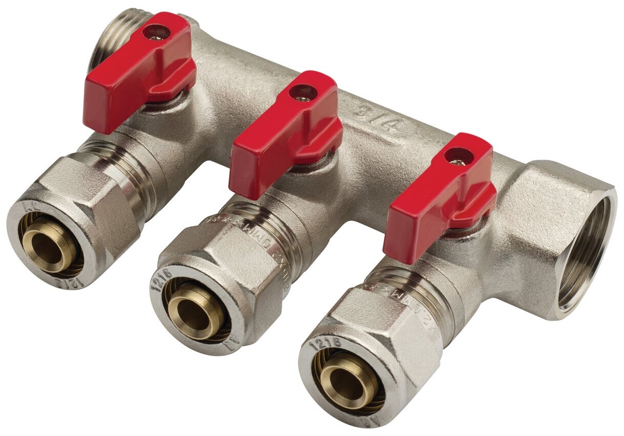 фото Коллектор универсал. Для МП С ШАРОВ. кранами И евро-конусом FM 3/4" х 3/4"х 2 выхода 16 (2/30)