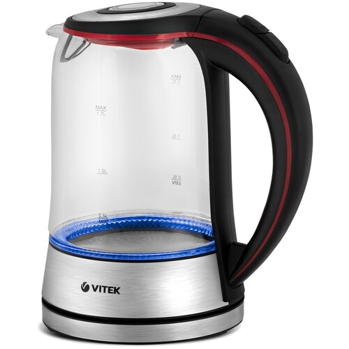 Чайник VITEK VT-7009, серебристый/черный чайник электрический vitek vt 7009 стеклянный 1 7 литров 2200 вт
