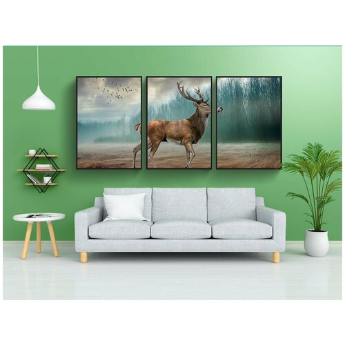 фото Набор модулных постеров для интерьера "манипуляция, олень, древесина" 60x90 см. в тубусе, без рамки lotsprints