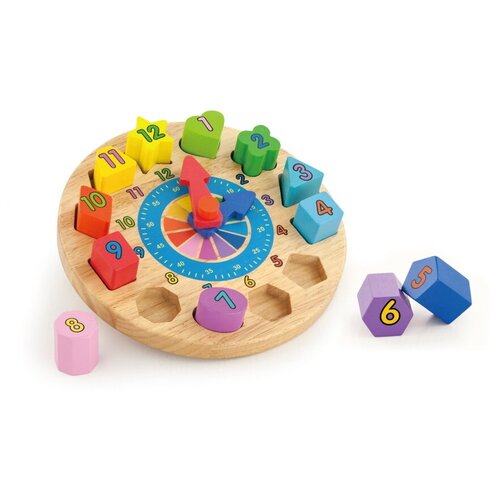 Деревянный пазл-сортер Viga Toys Часы (59235) viga toys деревянный сортер шнуровка polarb часы в коробке 44053