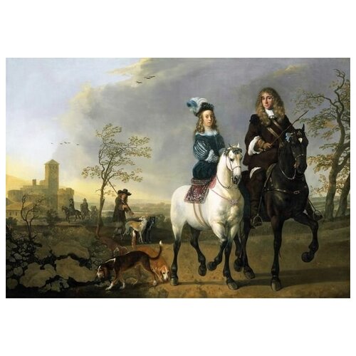 Репродукция на холсте Дама и кавалер верхом Кейп Альберт 43см. x 30см.