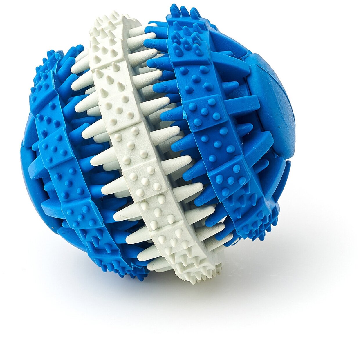Игрушка мяч для собак резиновый неубиваемый, "Чистые Клыки", "Играй Гуляй", цвет: белый + голубой, диаметр 6 см - фотография № 1