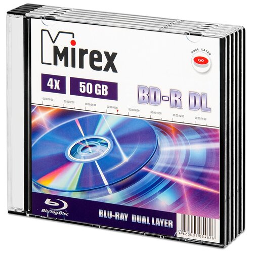 Диск BD-R DL 50 Gb Mirex 4x Slim box, упаковка 5 шт. коробка blu ray box для 3 дисков со вставкой упаковка 3 шт