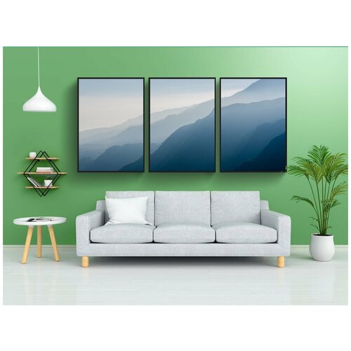 фото Набор модулных постеров для интерьера "холмы, синий, туманный" 60x90 см. в тубусе, без рамки lotsprints