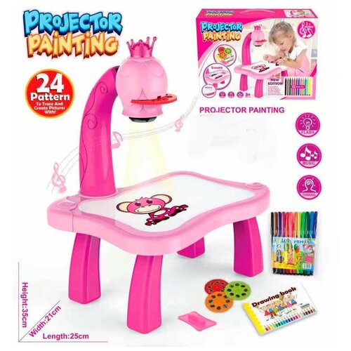 Купить Детский развивающий проектор для рисования со столиком Projector Painting для девочки. Детский столик для рисования розовый. Диапроектор детский, Китай, пластик, female