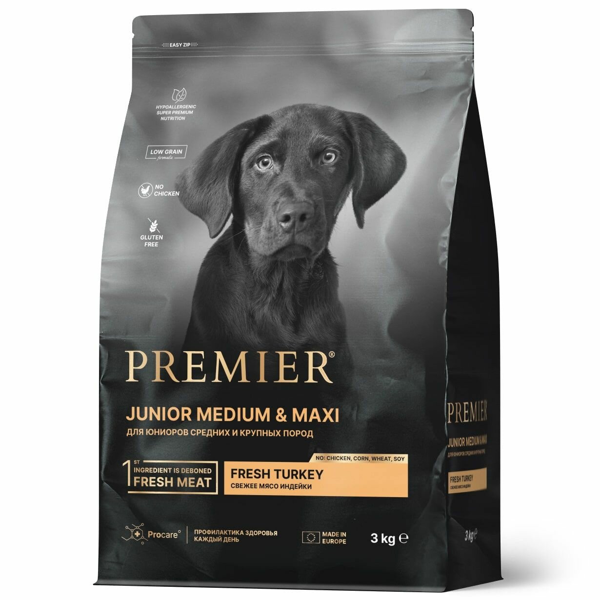 Сухой корм для собак Premier Dog Turkey JUNIOR Medium&Maxi (Свежее мясо индейки для юниоров средних и крупных пород) 3 кг.