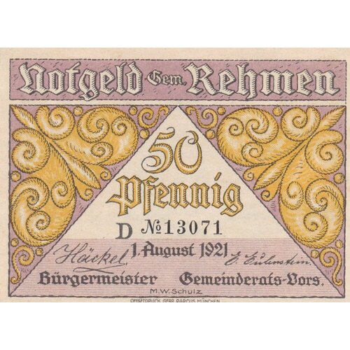 Германия (Веймарская Республика) Ремен 50 пфеннигов 1921 г. (D) (2)