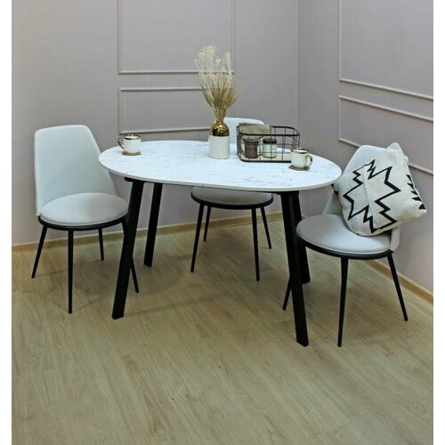 Обеденный стол Белладжо, белый мрамор, раздвижной