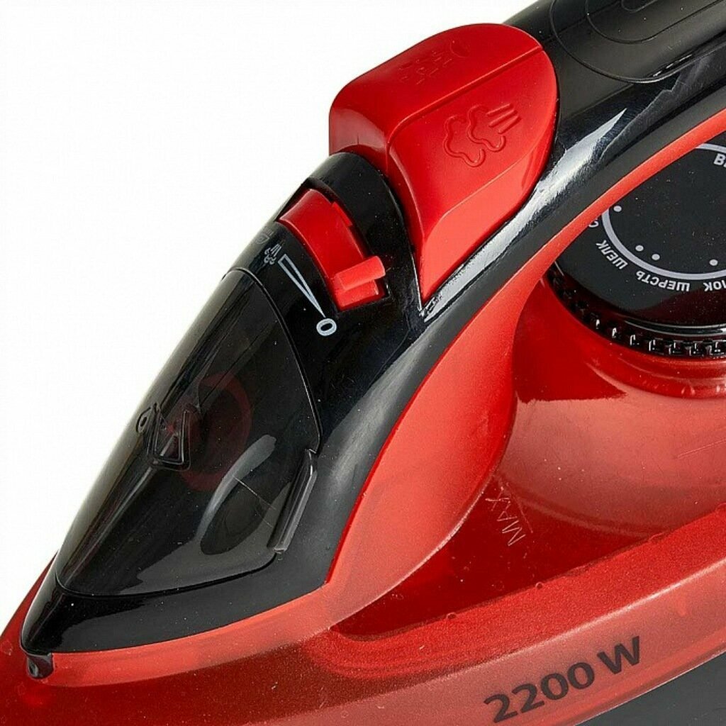 Утюг аксинья КС-3004 черный с красным: 2200 Вт, антипригарн, самоочистка, паровой удар