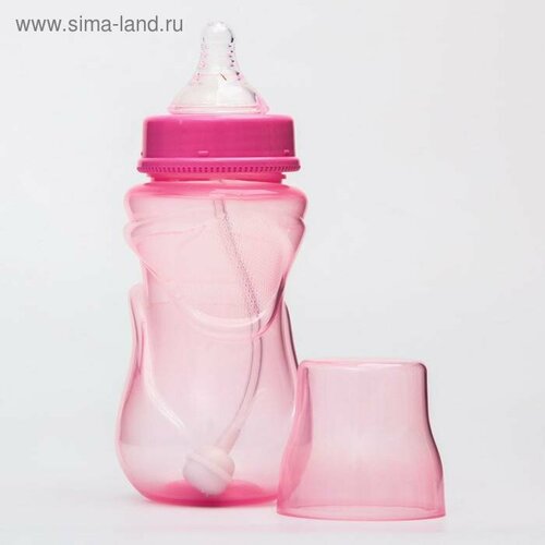 Бутылочка для кормления, широкое горло, средний поток, 300 мл, цвет розовый, +3мес