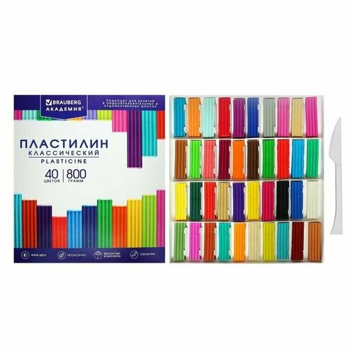 Пластилин 40цв 800 г BRAUBERG академия классическая со стеком высшее качество 1244₽