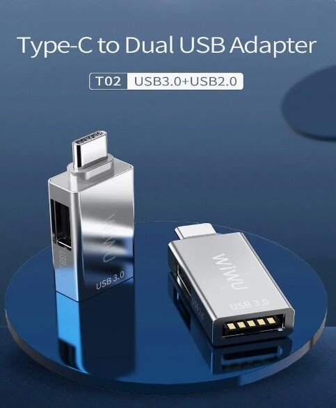 Хаб USB Wiwu T02 Type-C - 2xUSB-A Silver 6973218930473 — фото 7