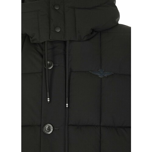  куртка Aeronautica Militare, демисезон/зима, силуэт прямой, карманы, капюшон, размер 56, черный