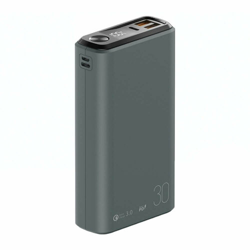 Внешний АКБ OLMIO, QS-30, 30000mAh, 20W, QuickCharge3.0/PowerDelivery, LCD, темно-серый