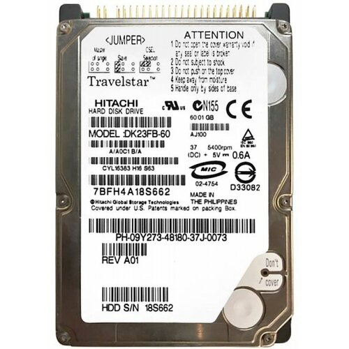 Жесткий диск Hitachi DK23FB-60 60Gb 5400 IDE 25 HDD 921500₽